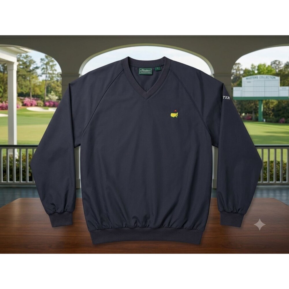Vintage Masters Collection Men’s L Navy Pullover Windbreaker Logo Sleeve